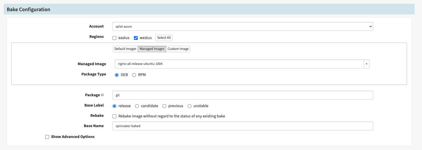 Managed image bake configuration.